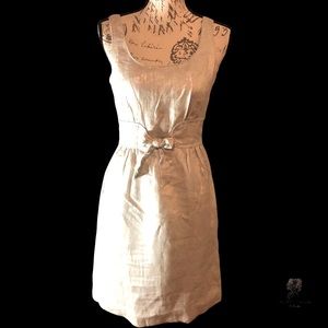 J Crew Dress Collection Gold Metallic 100% Linen Dress Size 2